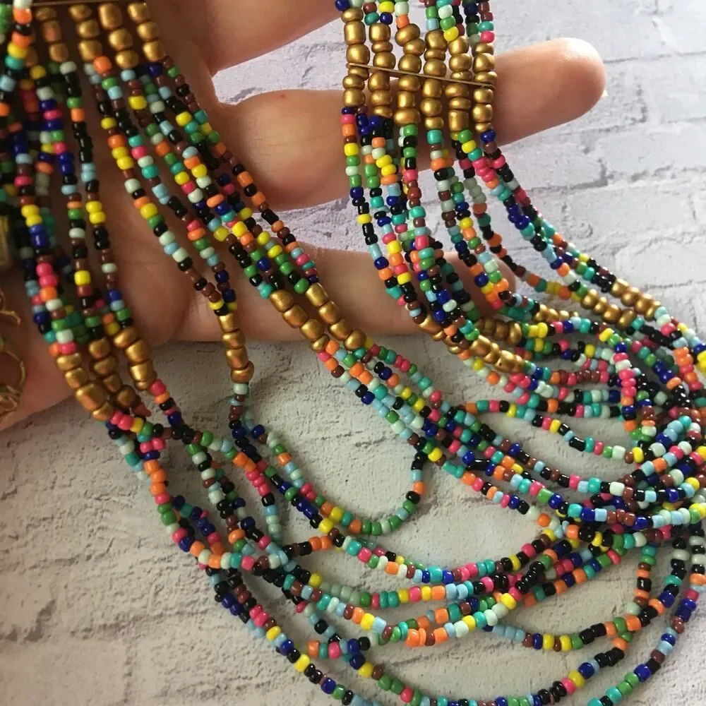 Vintage Boho Multi Strand Seed Bead Necklace 36